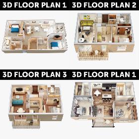 Four 3D Floor Plan Scenes